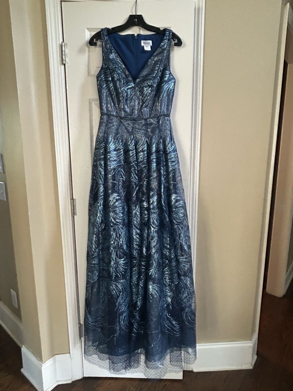 NWT: Rene Ruiz Collection | V-Neck Sequin Navy A-Line Evening Formal Dress - Picture 3 of 6